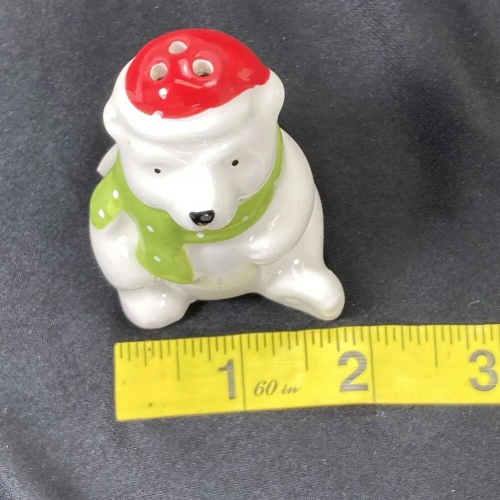 Polar Bear Penguin Salt and Pepper Shakers NEW Ceramic 3 in Christmas Hat Scarf